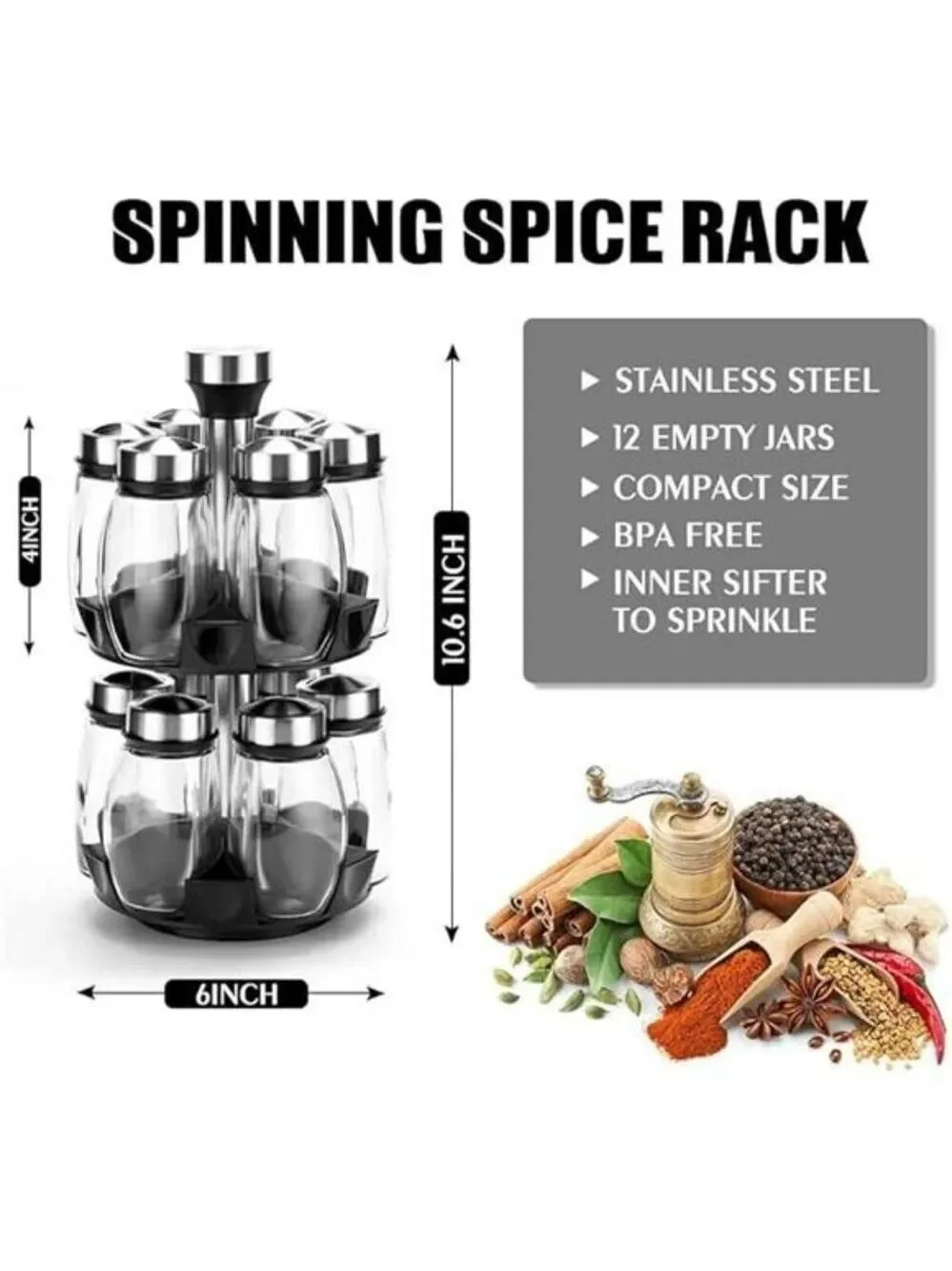 revolving spice rack organizer with 12 glass jars rotating countertop kitchen st